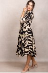 Rochie office Shila crem cu maneci 3/4 si funda decorativa